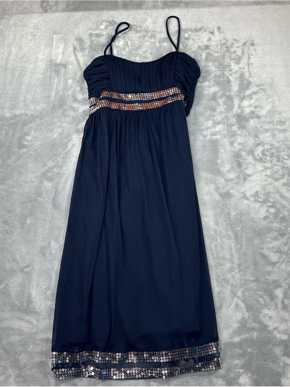 City Triangles Navy Blue Spaghetti Strap Dress with Sequin Trim